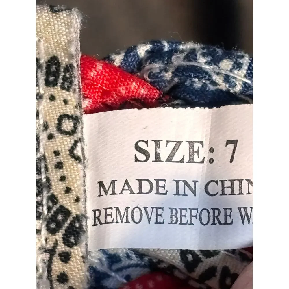Braided Bandana Print Fabric Belt Red White Blue D Ring Size 7 Western Americana